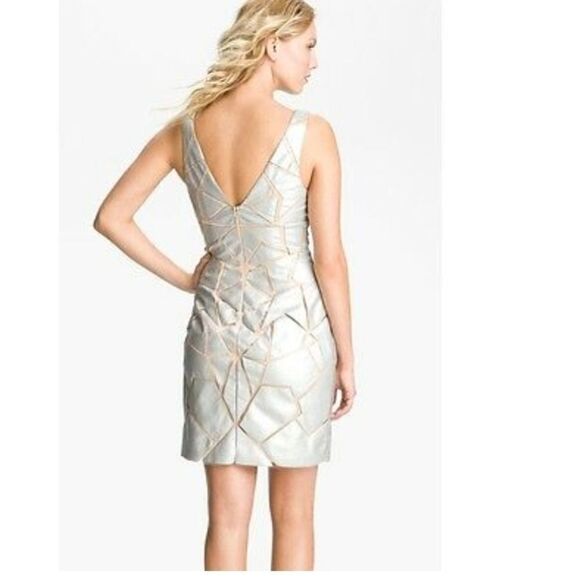 Aidan Mattox Geometric Applique Tulle Sheath Dress - Picture 2 of 14